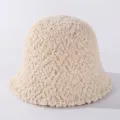 Women sherpa bucket hat in beige plush winter warm casual fleece hat wide brim style - M (56-58cm) / Beige (With Adjustment Cord)