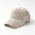 Corduroy baseball cap detail, vintage textured winter hat in solid beige for daily outdoor wear. - Adult, 56cm Adjustable / Light Gray