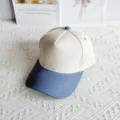 Classic two-tone 5-panel baseball cap featuring off-white crown and solid blue curved brim. - Beige & Lake Blue / 54-59cm Adjustable