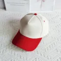 Detailed close-up view of white and red colorblock five panel baseball cap cotton - Beige & Bright Red / 54-59cm Adjustable