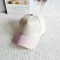 Two-tone baseball cap with beige crown and pink brim, casual five-panel design for daily sun shade. - Cream + Pink / 54-59cm Adjustable