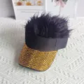Fashionable rhinestone spiky wig visor cap for street hip hop and party stage performance. - Adjustable Type / Yellow Rhinestone Black Wig