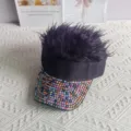 Rhinestone spiky hair sun visor hat hip hop sparkling street fashion baseball cap - Adjustable Type / Colorful Rhinestone Black Wig