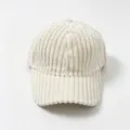 Solid color thick corduroy baseball cap for autumn winter, warm curved brim duckbill hat. - Adult, 56cm Adjustable / Beige