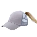 Women ponytail baseball cap grey mesh back casual outdoor sun visor adjustable sports trucker hat - Adult Size (58cm Adjustable) / Gray