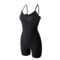Black seamless full body shaper bodysuit with adjustable straps and tummy control design. - S / Set / Black