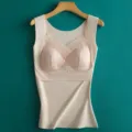 Thermal velvet camisole for women, fleece-lined thick thermal underwear with built-in bra lace. - L / Tops / Nude