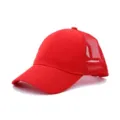 Red mesh baseball cap for women, ponytail hole design, solid color sun visor hat for summer. - Adult Size (58cm Adjustable) / Red