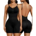 Women black backless shapewear bodysuit sexy u-back body shaper slim fit underwear. - S / Tops / Black