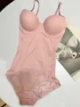 Seamless one-piece pink shapewear bodysuit with built-in bra for post-partum tummy control and lift. - Pink
