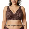 Bequemer bügelloser Push-up-Bra in Braun mit Leopardenmuster für Damen, tiefer V-Ausschnitt. - Grauviolettes Leopardenmuster