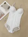 White shaping bodysuit with bra and lace trim, seamless postpartum tummy control lingerie sku - White
