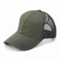 Army green mesh baseball cap for women, ponytail hole design, solid color outdoor sun hat. - Adult Size (58cm Adjustable) / Army Green