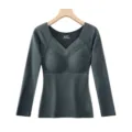 Seamless double-sided German velvet thermal top with fixed cups and long sleeves for women. - M (45-55kg) / Tops / Gray