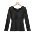 Women thermal underwear long sleeve seamless black top padded v-neck thermal base layer - M (45-55kg) / Tops / Black