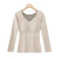Women's thermal fleece lined long sleeve top with built-in bra, beige color, size M. - M (45-55kg) / Tops / Nude