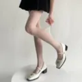 Collant transparent à pois blancs vue de détail, bas ultra-fins et respirants pour femme - Taille unique / Bas / Pois Blancs