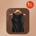 Thermal tank top women fleece lined seamless bra built-in pad winter warm base layer - M / Tops / Black