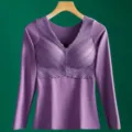 Women Purple Thermal Long Sleeve V-Neck Base Layer Top with Built-in Chest Pad - XL / Tops / Purple