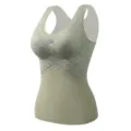 Women thermal lace camisole thickened self-heating fleece lined vest with chest pad - M / Tops / Green