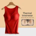 Camiseta térmica de forro polar rojo con sujetador integrado, chaleco cálido sin costuras. - XL / Tops / Rojo