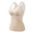 Women thermal vest with lace trim built in chest pads warm seamless camisole underwear - M / Tops / Nude
