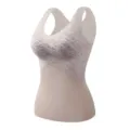 Women thermal lace camisole with chest pads warm velvet vest winter inner wear breathable soft - Light Coffee