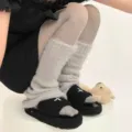 Detailed shot of winter velvet pantyhose and cozy leg warmers for stylish warm outfit. - One Size (Under 80kg) / Light Gray