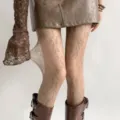 Braune Blumen Netzstrümpfe Damen Spitze ausgehöhlt Lolita Strumpfhose Frühling Herbst Mode - Einheitsgröße / Kaffeebraun