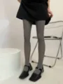 Premium grey velvet pantyhose, 80D opaque winter tights, smooth soft stretch leg wear. - One Size (Up to 100kg) / Gray