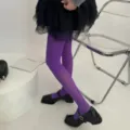 Vibrant purple velvet tights featuring a sleek high-elastic fit, perfect for stylish autumn outfits. Detail. - One Size (Under 80kg) / Medium Purple