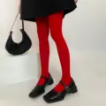 Comfortable 80D velvet colored tights for women autumn winter fashion daily wear options - One Size (Under 80kg) / Bright Red