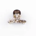 Gros plan détaillé de la pince à cheveux fleurie en strass scintillant, finition brillante. - 4cm / Champagne