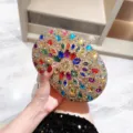 Elegant oval crystal evening clutch bag sparkling rhinestone wedding bridal party purse. - Oval Rainbow Zirconia