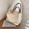 Sac cabas en toile minimaliste pour femme, grand sac shopping décontracté et fourre-tout. - Blanc