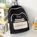 Korean style large capacity casual student backpack black and white school bag. - Black