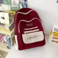 Casual student backpack large capacity burgundy school bag for teenagers simple water repellent - Red