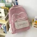 Pink Korean style student backpack casual minimalist large capacity school bag for teens - Pink