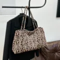 Large capacity leopard print tote bag for women casual stylish shoulder handbag daily use - Khaki Leopard Print