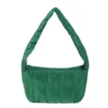 Green quilted puffer shoulder bag, stylish cloud handbag for women, casual winter tote purse. - Green