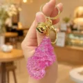Glitter pink acrylic keychain cute sparkling star bag charm stylish metal ring and bell pendant - Iridescent Conch Keychain (Rose Red)