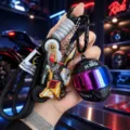 Detailed shot of creative motorcycle helmet keychain, cool mini bike charm with vibrant visor. - Helmet Motorcycle Set (Black)