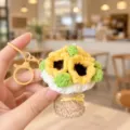 Handmade crochet sunflower bouquet keychain cute knitted bag charm gift for girls and friends - Rose Bouquet (Khaki)