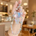 Clear Iridescent Bear Keychain Acrylic Cute Pendant Bag Accessory Phone Strap Charm - Glitter Bear Crystal String (Transparent White)