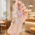 Crystal Transparent Bear Keychain Cute Acrylic Pendant Bag Charm Variant Style Pink - Glitter Bear Crystal String (Pink)