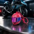 Cool motorcycle helmet keychain 3D miniature pendant with iridescent visor for rider gift. - Non-Glowing Rose Red Gradient Helmet