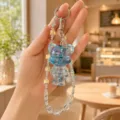 Cute blue crystal bear keychain acrylic glitter charm for bag and phone accessory item - Glitter Bear Crystal String (Blue)