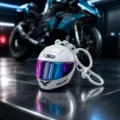 Cool mini motorcycle helmet keychain with colorful visor, 3D pendant gift for bike lovers. - Non-Glowing White Gradient Helmet