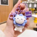 Cute resin sheep keychain with purple clasp and lucky tag for bag or car keys decoration. - Purple