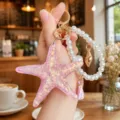 Chic resin starfish pearl keychain summer ocean style cute bag charm wristlet accessory gift - Pink